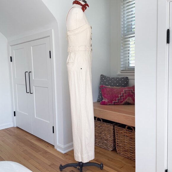 Urban Outfitters Sleeveless Corduroy Jumpsuit Medium Wide Leg Ivory - Picture 5 of 12